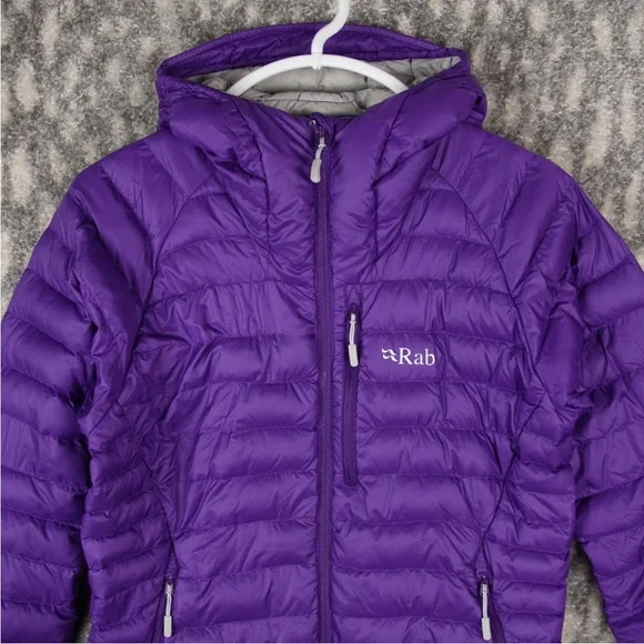 RAB NIKWAX Microlight Down Puffer Alpine Hooded Jacket Coat Size M Purple - Picture 7 of 14